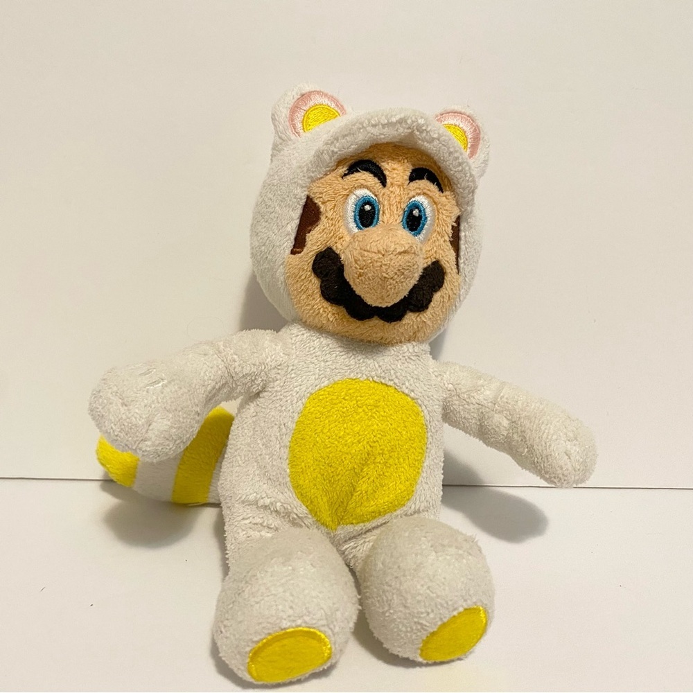 Super Mario Cat Luigi Plush Stuffed Animal Toy White Yellow Costume Plushy